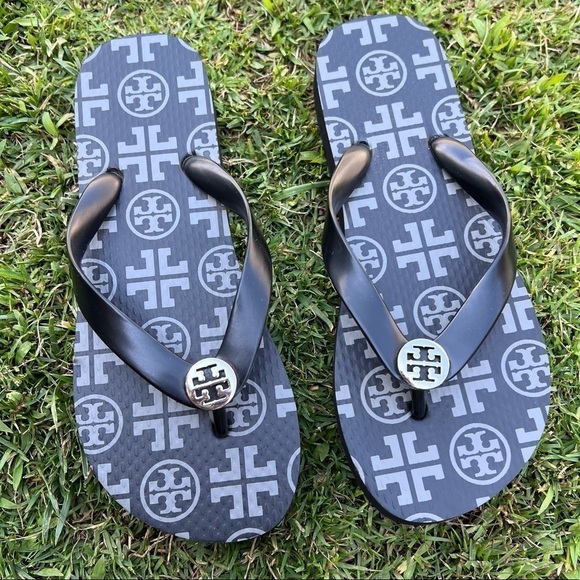 Tory Burch Black and Gray Flip Flops - Picture 6 of 9